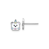 Sterling Silver Unicorn Bear Stud Earrings for Girls with Pastel Enamel, Rhodium Plated Mini Animal Theme Jewelry, Heart Accent Whimsical Design, Cute Fantasy Creature Ear Jewelry