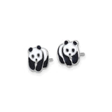 Sterling Silver Panda Bear Stud Earrings with Black and White Enamel, Animal Theme for Women and Girls
