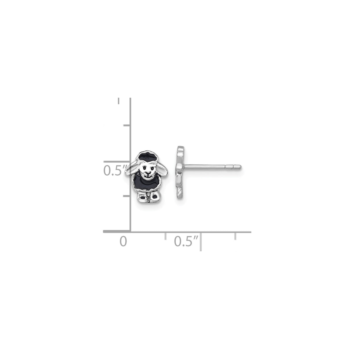 Sterling Silver Lamb Stud Earrings with Black Enamel, Christian Symbol Jewelry