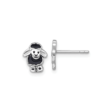 Sterling Silver Lamb Stud Earrings with Black Enamel, Christian Symbol Jewelry