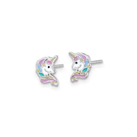 Sterling Silver Unicorn Stud Earrings With Enamel Accents