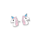Sterling Silver Unicorn Stud Earrings Pink White Enamel