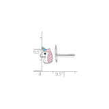 Sterling Silver Unicorn Stud Earrings Pink White Enamel