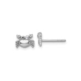 Sterling Silver Crab Stud Earrings with Cubic Zirconia, Nautical Beach Style for Women and Girls