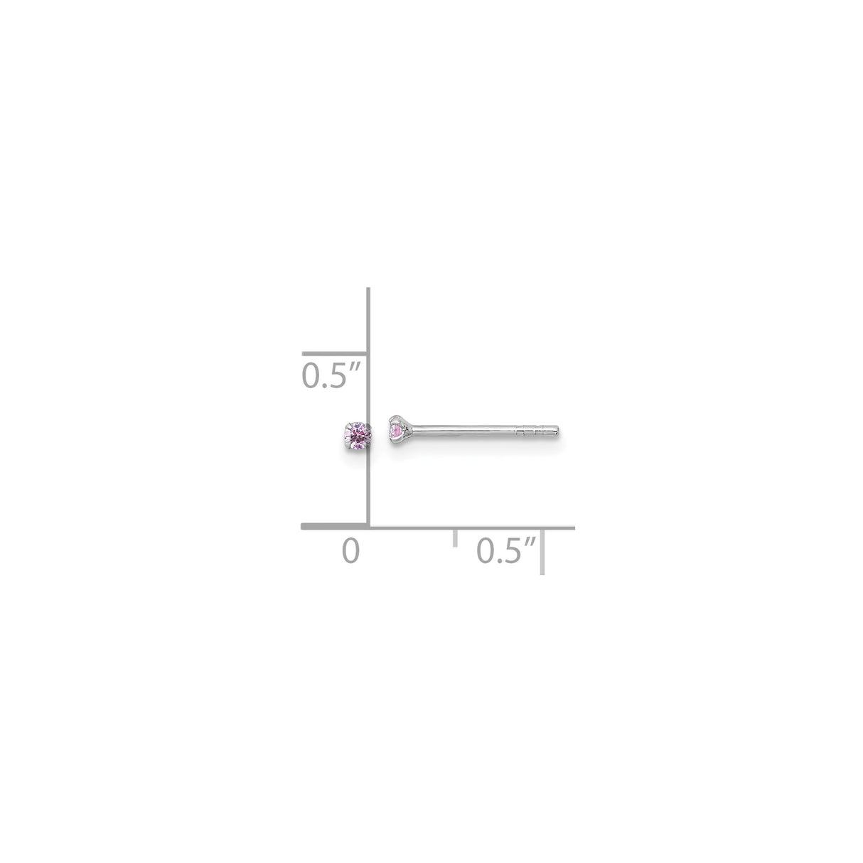 Sterling Silver Nose Stud with Round Pink Cubic Zirconia in Prong Setting, Minimalist Style for Women