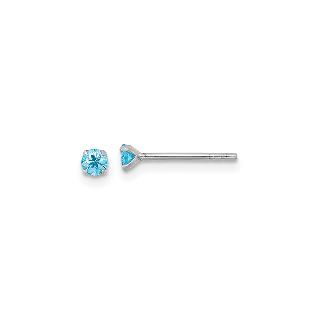Sterling Silver Stud Earrings with Round Cut Cubic Zirconia, Solitaire Minimalist Design