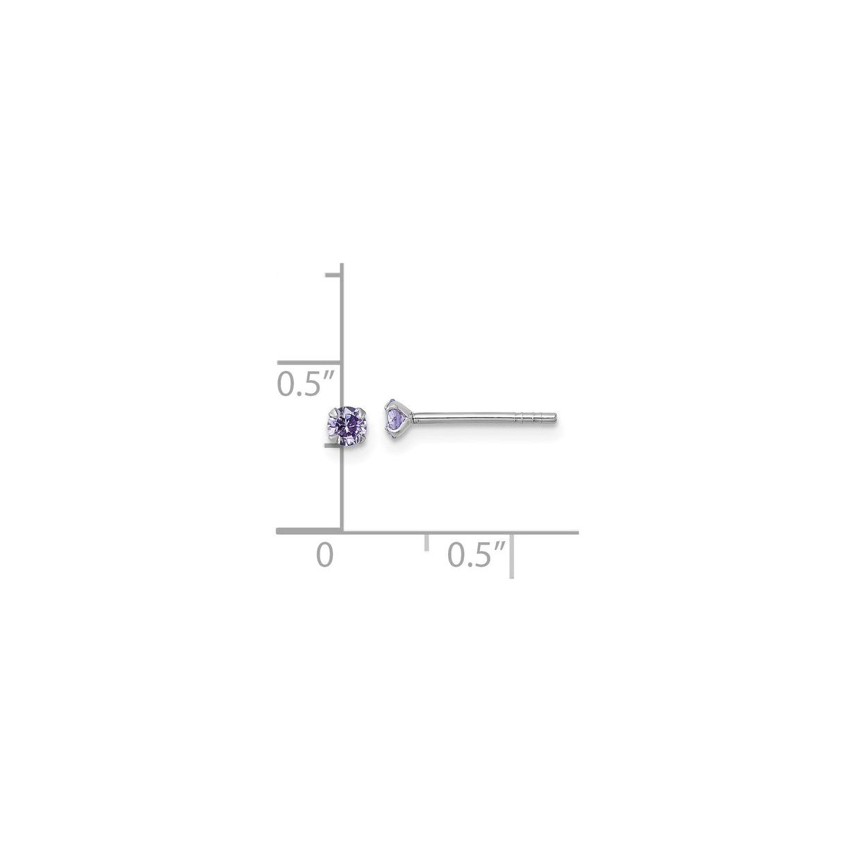 Sterling Silver Stud Earrings with Light Purple Cubic Zirconia, Round Cut, Rhodium Plated
