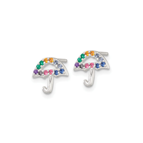 Sterling Silver Umbrella Stud Earrings With Multicolor CZ