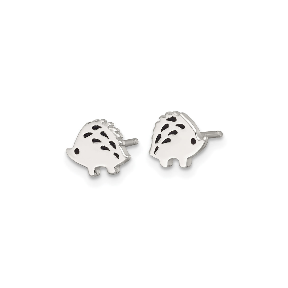 Sterling Silver Hedgehog Stud Earrings with Black Enamel, Cute Animal Woodland Jewelry
