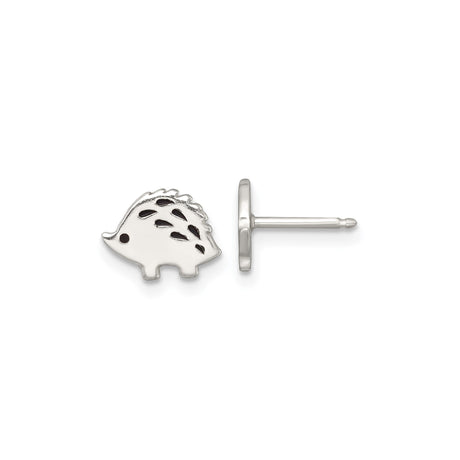 Sterling Silver Hedgehog Stud Earrings with Black Enamel, Cute Animal Woodland Jewelry