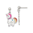 Sterling Silver Unicorn Dangle Earrings with Colorful Enamel and Heart Rainbow Design for Girls
