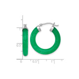 Sterling Silver Hoop Earrings with Green Jade Circle Design for Women