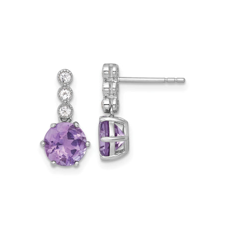 Sterling Silver Dangle Earrings with Amethyst and White Topaz Accents for Women