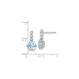 Sterling Silver Drop Earrings with Swiss Blue Topaz and White Topaz, Rhodium Plated Dangle Design