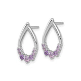 Sterling Silver Teardrop Stud Earrings Round Cut Amethyst