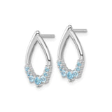 Sterling Silver Teardrop Stud Earrings Open Loop Blue Stone