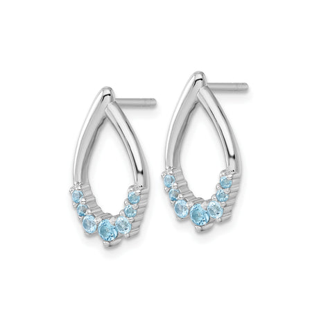 Sterling Silver Teardrop Stud Earrings Open Loop Blue Stone