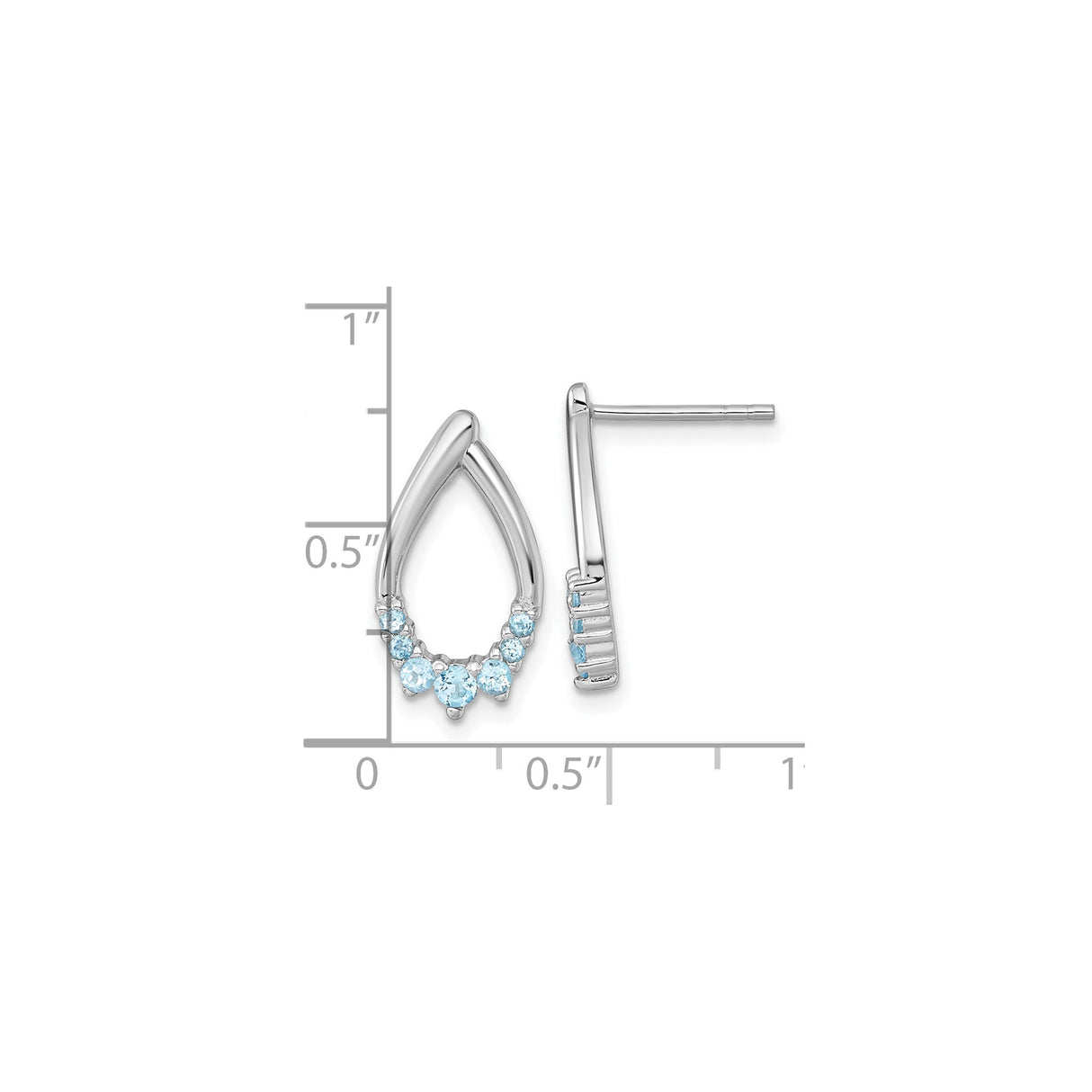 Sterling Silver Teardrop Stud Earrings Open Loop Blue Stone