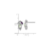 Sterling Silver Leaf Stud Earrings with Amethyst and Green Quartz Gemstones
