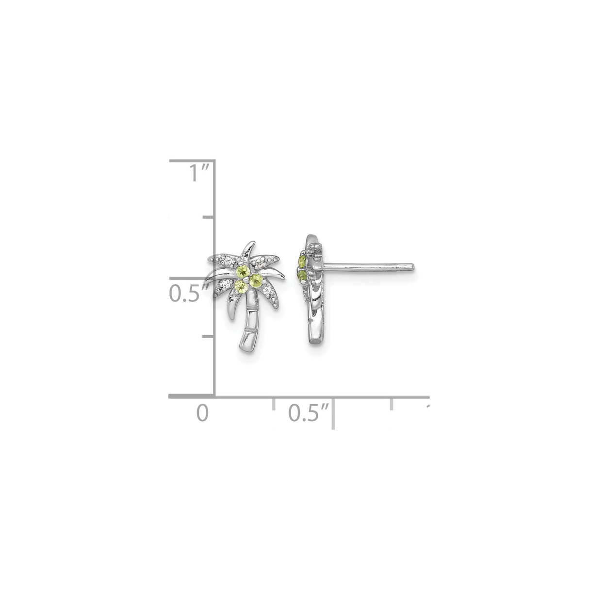 Sterling Silver Palm Tree Stud Earrings with Peridot and White Topaz Accents