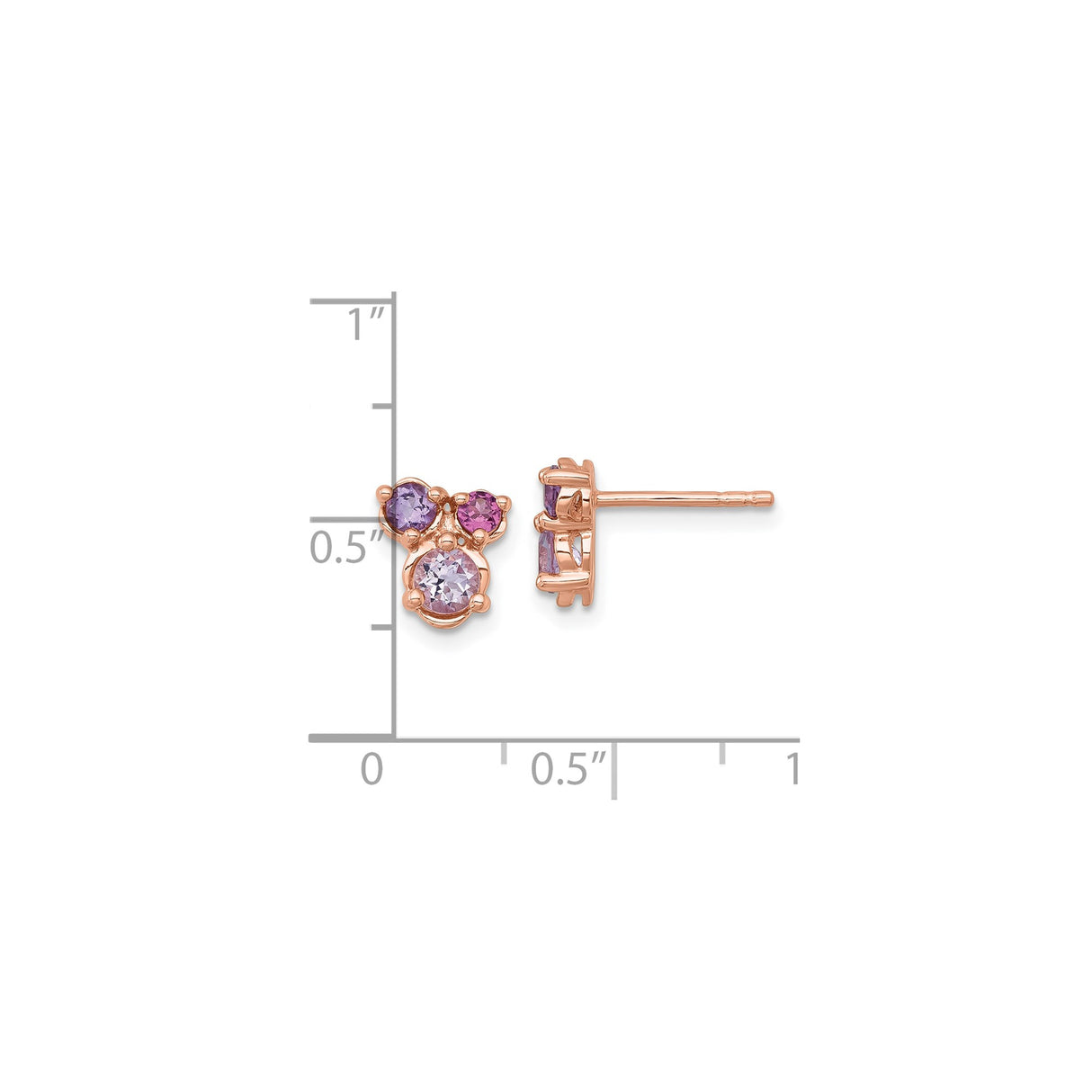 Sterling Silver Stud Earrings with Amethyst and Rhodolite Garnet, Floral Cluster Design