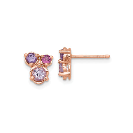 Sterling Silver Stud Earrings with Amethyst and Rhodolite Garnet, Floral Cluster Design