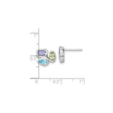 Sterling Silver Stud Earrings with Amethyst and Swiss Blue Topaz in Bezel Set Cluster Design