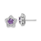 Sterling Silver Star Stud Earrings with Amethyst and White Topaz, Six-Pointed Celestial Design
