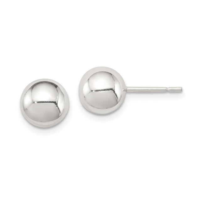 Sterling Silver Ball Stud Earrings, 8mm Polished Minimalist Round Design for Women or Unisex Wear