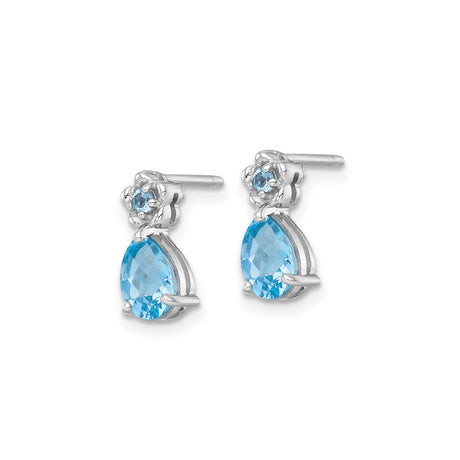 Sterling Silver Dangle Earrings with Swiss Blue Topaz Teardrop and Floral Accents