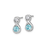 Sterling Silver Infinity Stud Earrings with Blue and White Cubic Zirconia for Women