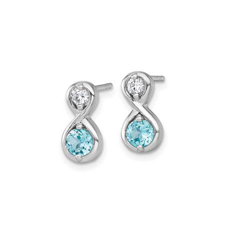 Sterling Silver Infinity Stud Earrings with Blue and White Cubic Zirconia for Women