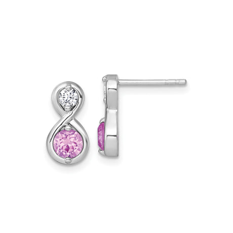 Sterling Silver Infinity Stud Earrings with Created Ruby and Cubic Zirconia, Romantic Minimalist Design