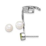 Sterling Silver Asymmetrical Stud Earrings with Freshwater Pearls and Peridot