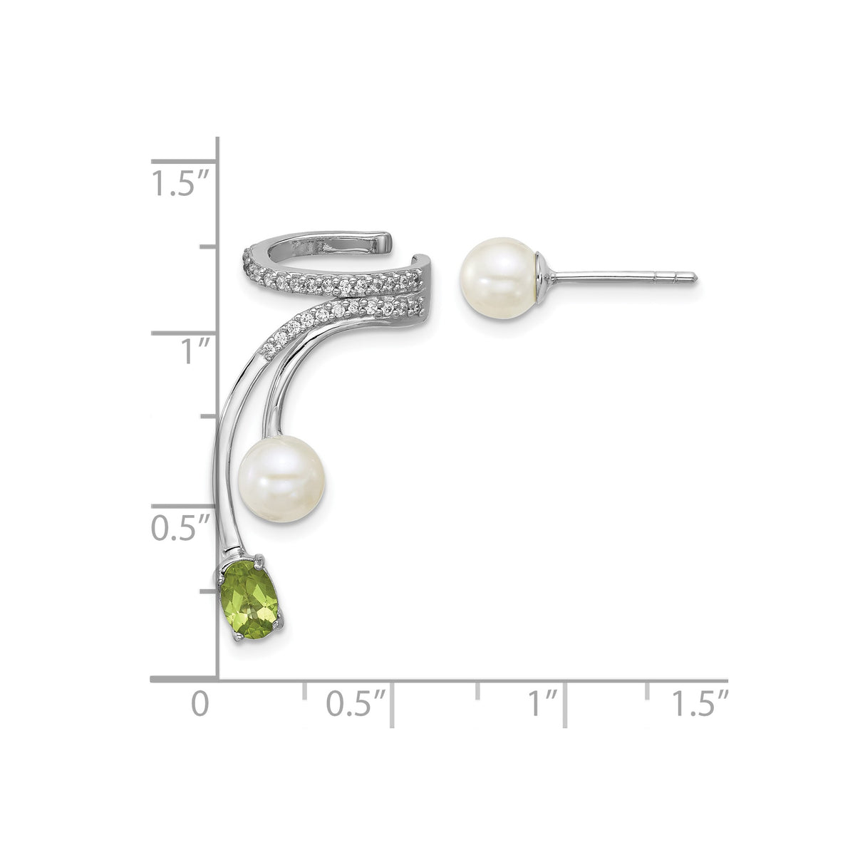 Sterling Silver Asymmetrical Stud Earrings with Freshwater Pearls and Peridot