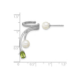 Sterling Silver Asymmetrical Stud Earrings with Freshwater Pearls and Peridot
