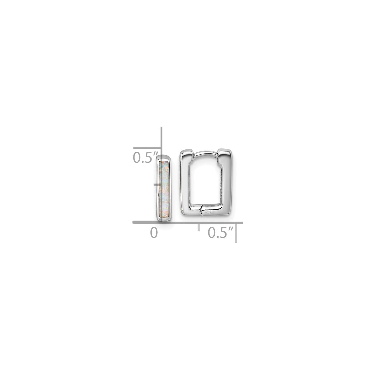 Sterling Silver Rectangular Hoop Earrings with Created Opal Inlay, Modern Hinged Design