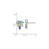 Sterling Silver Leaf Stud Earrings with Amethyst, Peridot, and Blue Topaz, Botanical Design