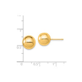Sterling Silver Gold Plated Ball Stud Earrings, 10mm Smooth Dome Design, Minimalist Style