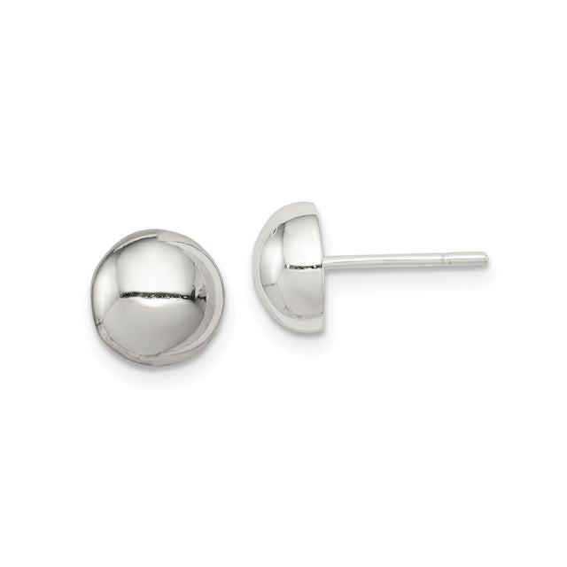 Sterling Silver Dome Stud Earrings, Classic Polished Round Button Style for Women