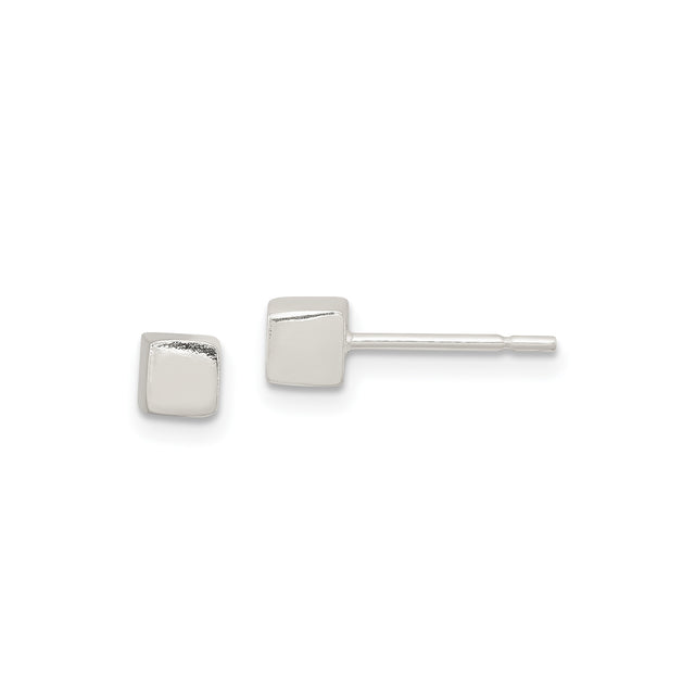 Sterling Silver Square Stud Earrings, Minimalist Cube Design, Unisex Geometric Style