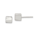 Sterling Silver Square Stud Earrings, Minimalist Polished Cube Design for Women and Men