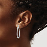 Sterling Silver Elongated Oval Hoop Earrings, Lightweight Minimalist Dangle Style for Women
