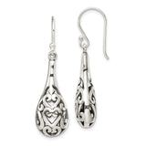 Sterling Silver Teardrop Dangle Earrings with Filigree Hearts and Scrollwork
