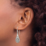 Sterling Silver Teardrop Dangle Earrings with Filigree Heart Scroll Design for Women