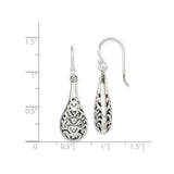 Sterling Silver Teardrop Dangle Earrings with Filigree Heart Scroll Design for Women