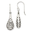 Sterling Silver Teardrop Dangle Earrings with Filigree Heart Scroll Design for Women