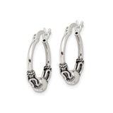 Sterling Silver Hoop Earrings with Twisted Rope Design and Polished Bead Accent