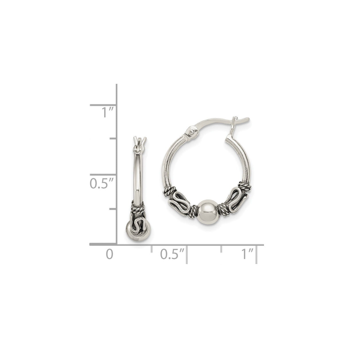 Sterling Silver Hoop Earrings with Twisted Rope Design and Polished Bead Accent