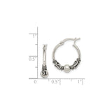 Sterling Silver Hoop Earrings with Twisted Rope Design and Polished Bead Accent